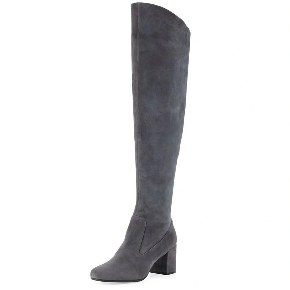 Vince / Blythe grey pewter suede fitted block heel Over the Knee Boots 7.5 37.5